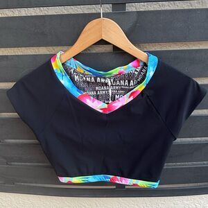 NWT Moana Bikini Reversible Crop Rash Guard Swim Top in Black/White | Medium